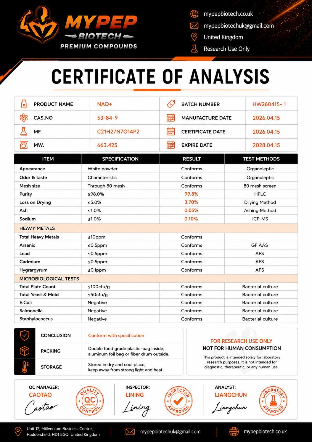 NAD+ 1000mg COA