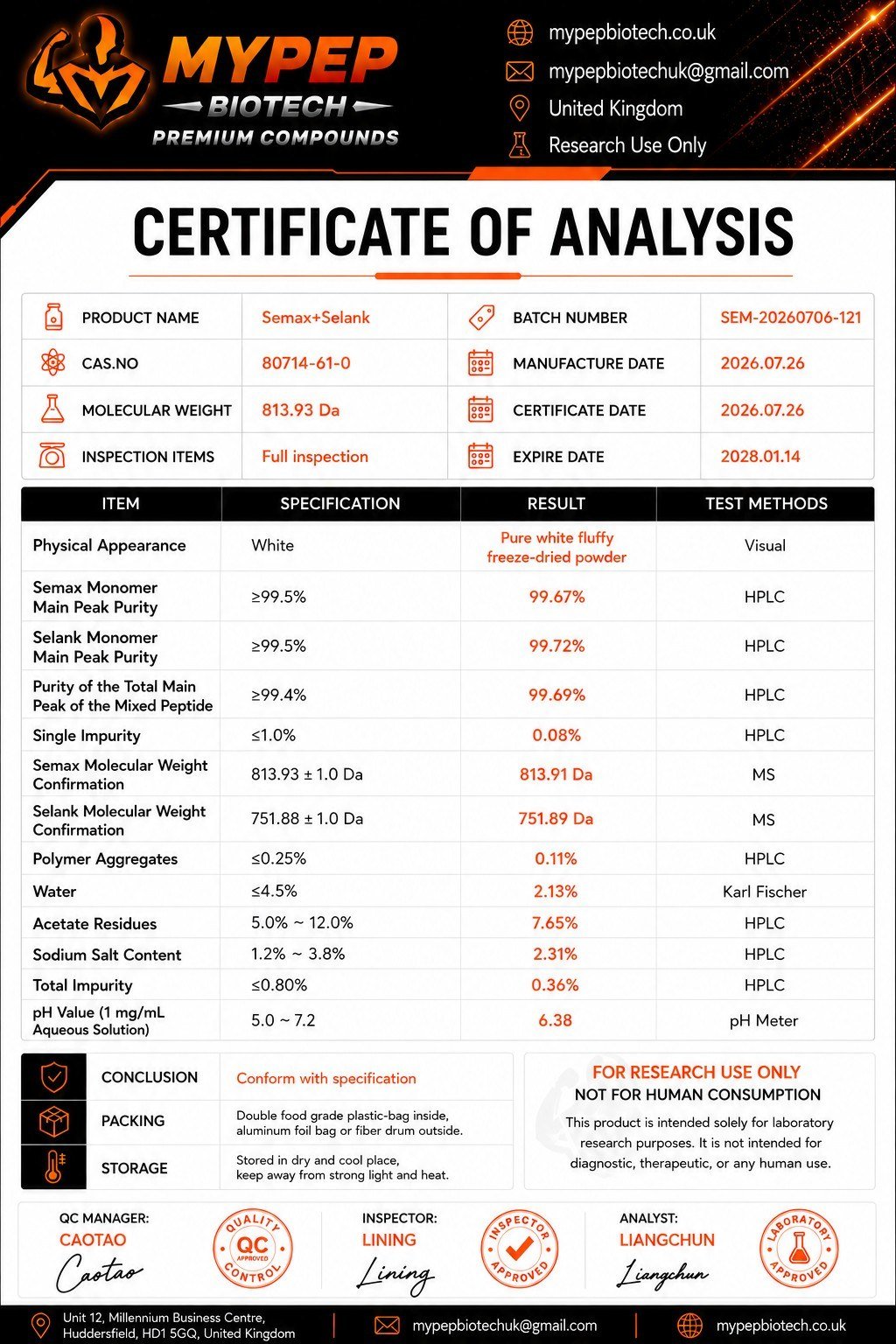 Semax Selank (Semax+Selank) — SEM-20260706-121 COA